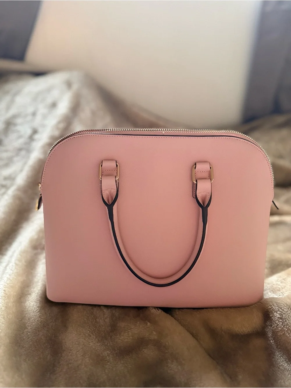 Aldo Light Pink Dome Satchel with Gold Accents